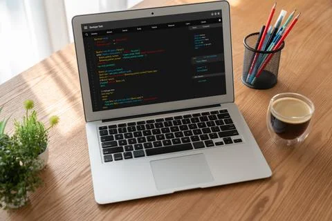 Software development programming on computer screen for modish application Foto stock