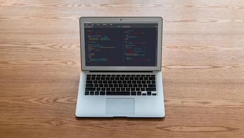 Software development programming on computer screen for modish application Stock Photos