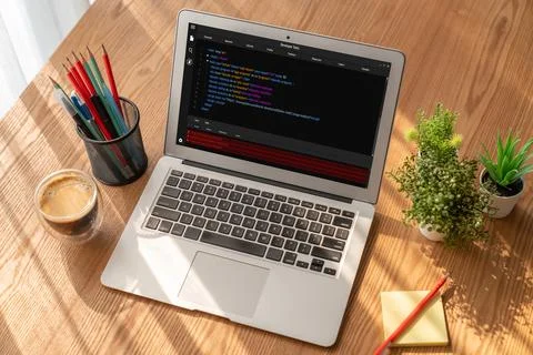 Software development programming on computer screen for modish application Fotos de archivo