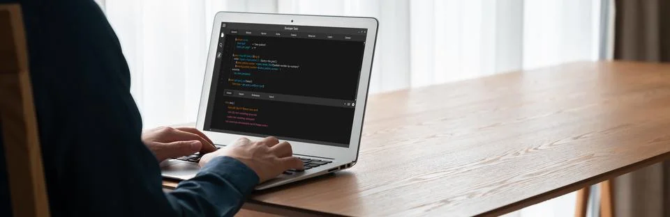 Software development programming on computer screen for modish application Stock Photos