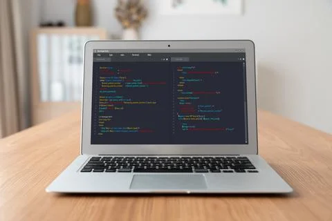 Software development programming on computer screen for modish application 스톡 사진