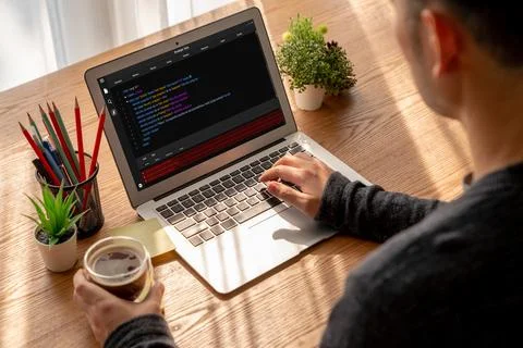 Software development programming on computer screen for modish application Stock Photos