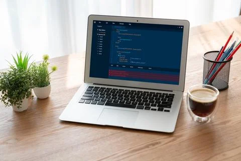 Software development programming on computer screen for modish application Foto stock