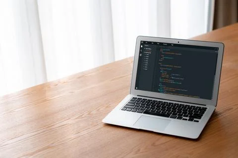 Software development programming on computer screen for modish application Fotos de archivo