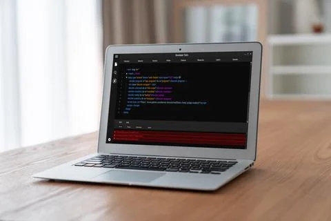 Software development programming on computer screen for modish application Stock Photos