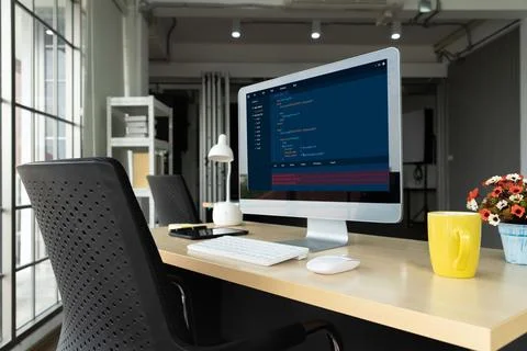 Software development programming on computer screen for modish application Stock Photos