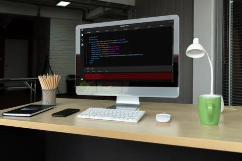 Software development programming on computer screen for modish application Stock Photos