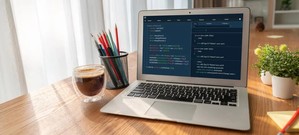 Software development programming on computer screen for modish application Stock-Fotos