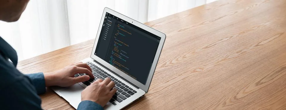 Software development programming on computer screen for modish application 스톡 사진