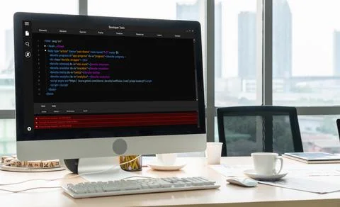 Software development programming on computer screen for modish application 写真素材