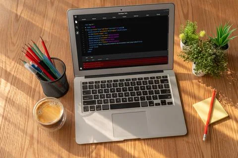 Software development programming on computer screen for modish application Stockfoto's