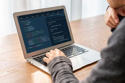 Software development programming on computer screen for modish application Stockfoto's