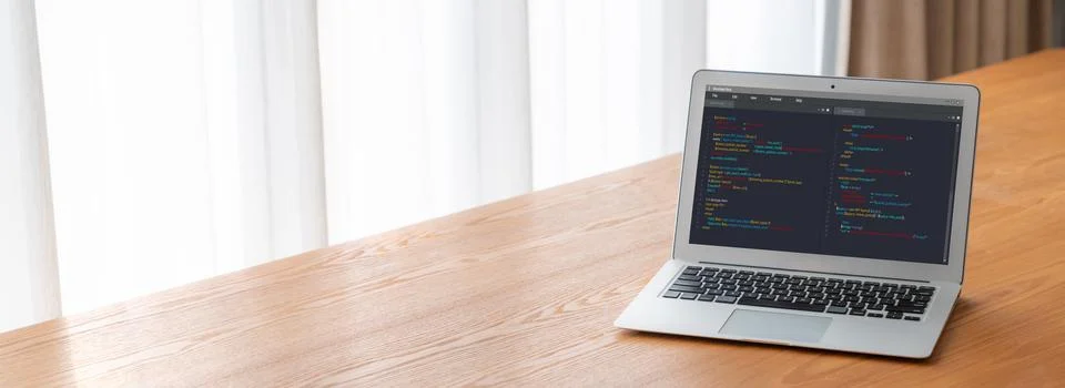 Software development programming on computer screen for modish application Stock Photos