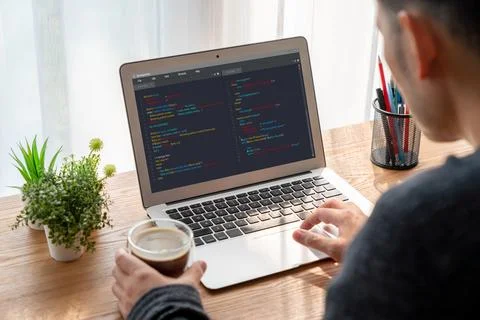 Software development programming on computer screen for modish application 스톡 사진