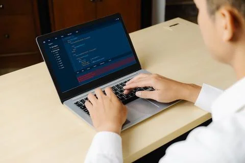 Software development programming on computer screen for modish application Foto stock