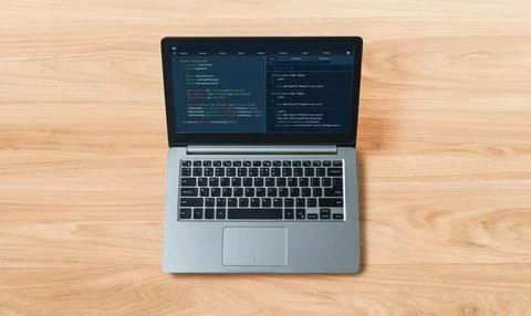Software development programming on computer screen for modish application Fotos de archivo