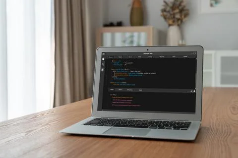 Software development programming on computer screen for modish application 스톡 사진