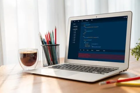 Software development programming on computer screen for modish application 스톡 사진