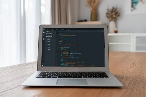 Software development programming on computer screen for modish application Stock Photos