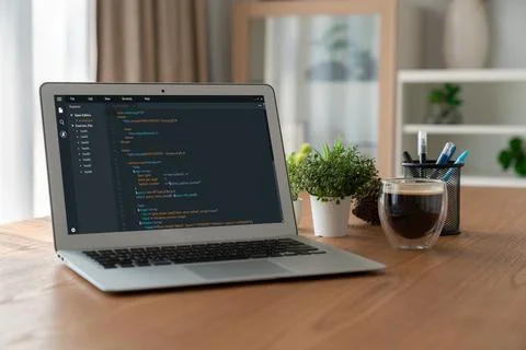 Software development programming on computer screen for modish application Foto stock