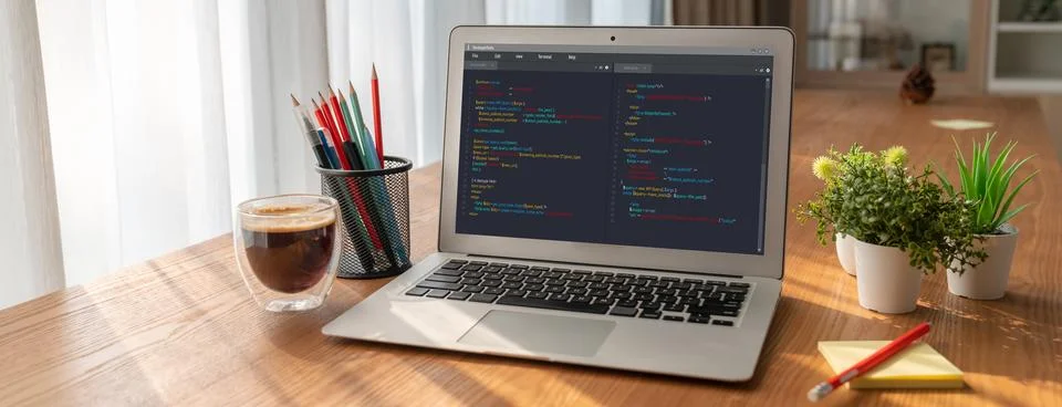 Software development programming on computer screen for modish application Photos