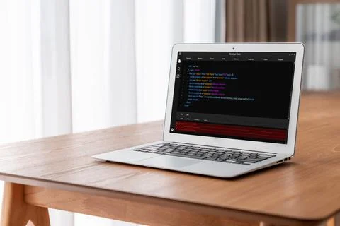 Software development programming on computer screen for modish application Stock Photos