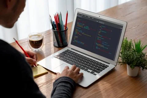 Software development programming on computer screen for modish application 写真素材
