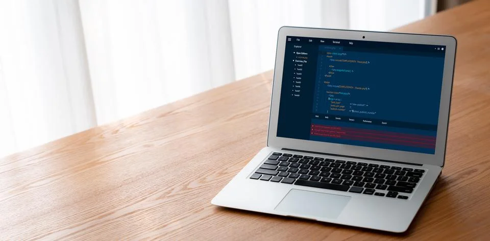Software development programming on computer screen for modish application Stock-Fotos