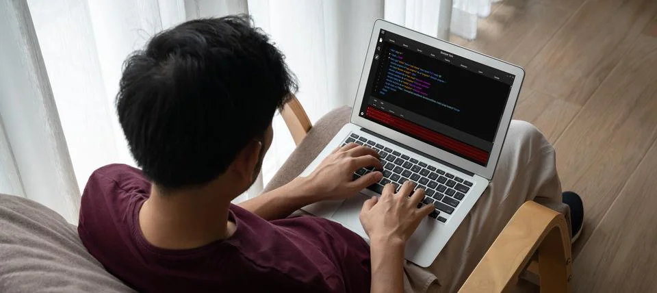 Software development programming on computer screen for modish application 스톡 사진