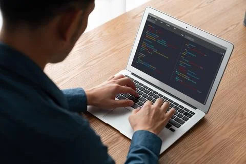 Software development programming on computer screen for modish application Stock Photos