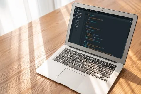 Software development programming on computer screen for modish application 스톡 사진