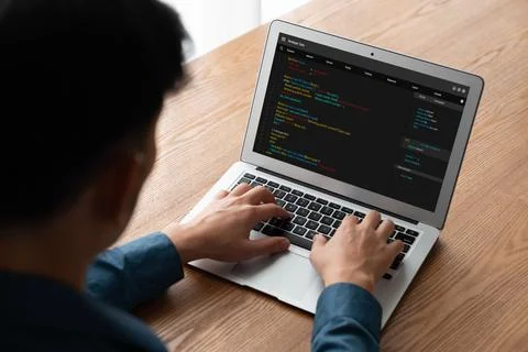 Software development programming on computer screen for modish application Stock Photos