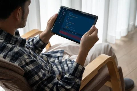 Software development programming on computer screen for modish application Stock Photos