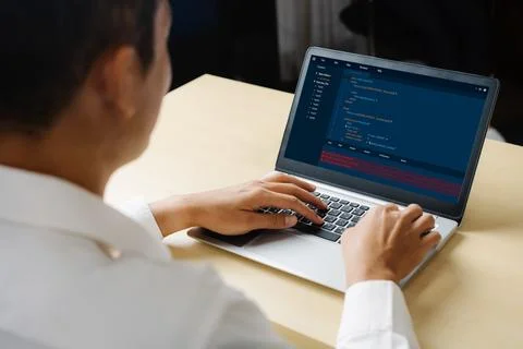 Software development programming on computer screen for modish application 写真素材