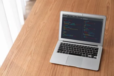 Software development programming on computer screen for modish application Stock Photos