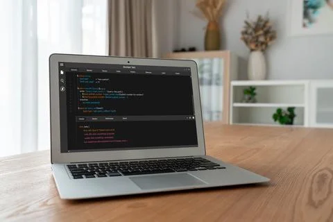 Software development programming on computer screen for modish application Stock Photos