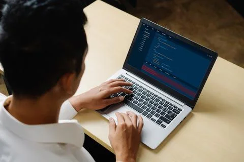 Software development programming on computer screen for modish application 스톡 사진