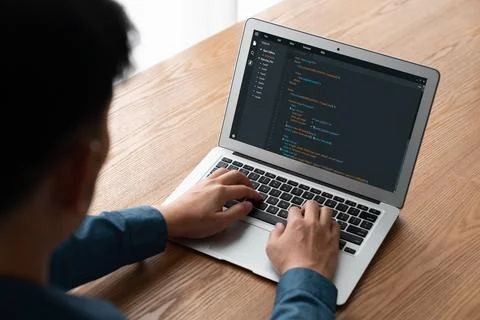 Software development programming on computer screen for modish application Stockfoto's