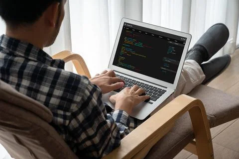 Software development programming on computer screen for modish application 스톡 사진