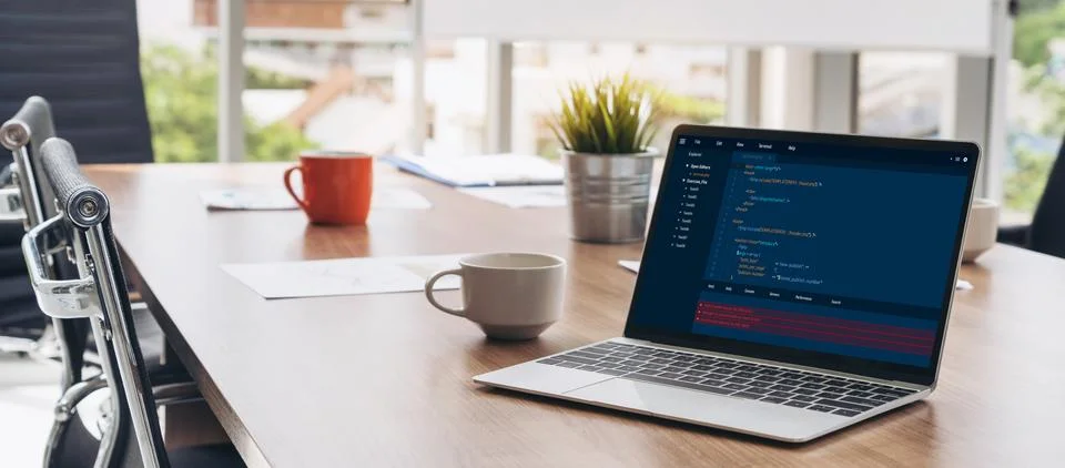 Software development programming on computer screen for modish application 写真素材