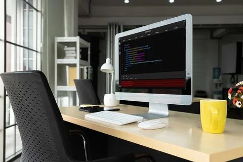 Software development programming on computer screen for modish application Stock Photos