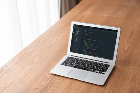 Software development programming on computer screen for modish application Stock Photos