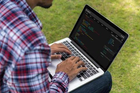 Software development programming on computer screen for modish application Stock-Fotos