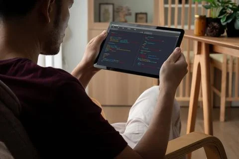 Software development programming on computer screen for modish application Foto stock