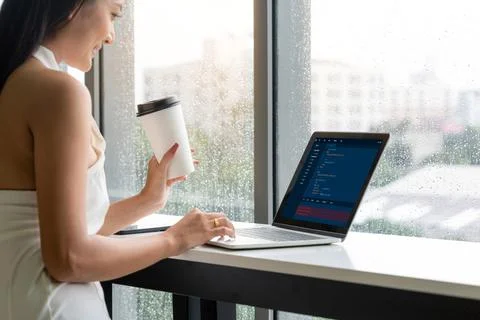 Software development programming on computer screen for modish application Foto stock