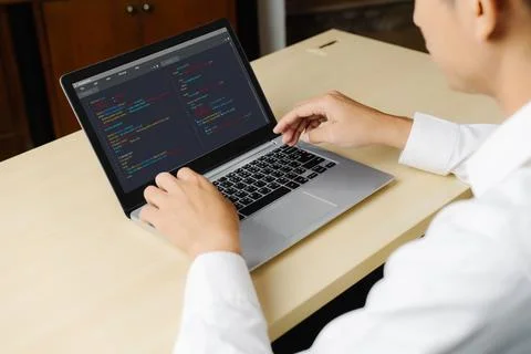 Software development programming on computer screen for modish application Stock Photos