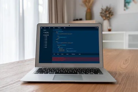 Software development programming on computer screen for modish application Stock Photos