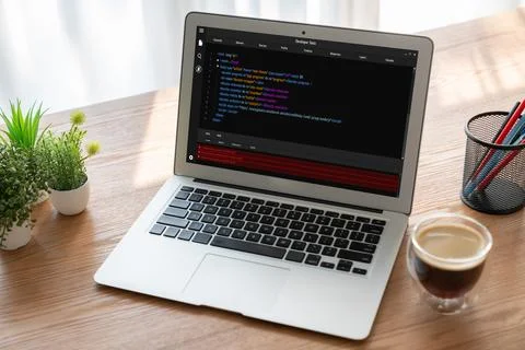 Software development programming on computer screen for modish application Stock-Fotos