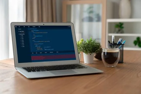 Software development programming on computer screen for modish application Stock-Fotos