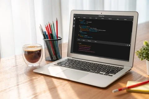 Software development programming on computer screen for modish application 스톡 사진